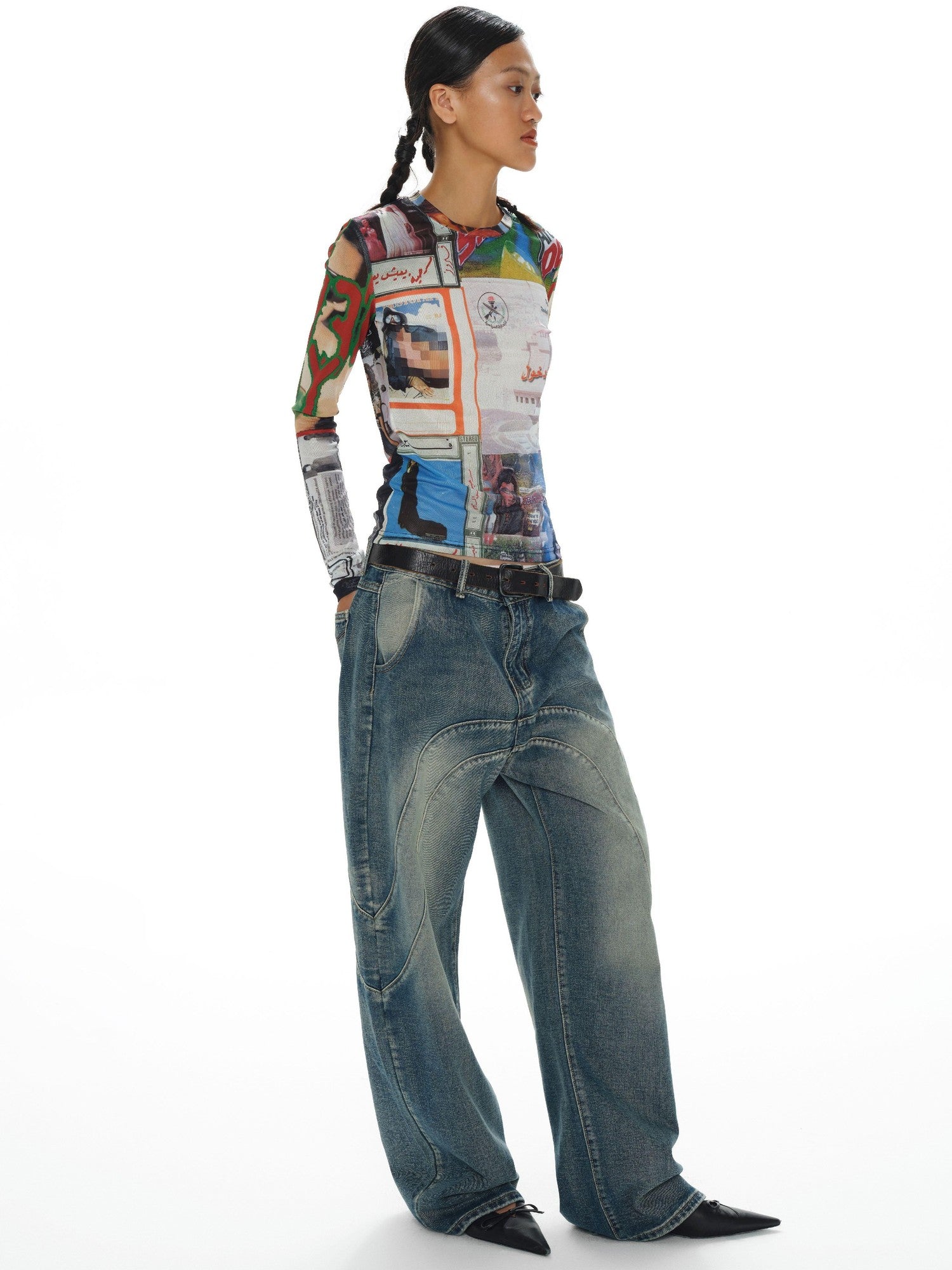oinimi Contrast Mesh Playful Print Protective Women&