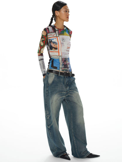 oinimi Contrast Mesh Playful Print Protective Women&