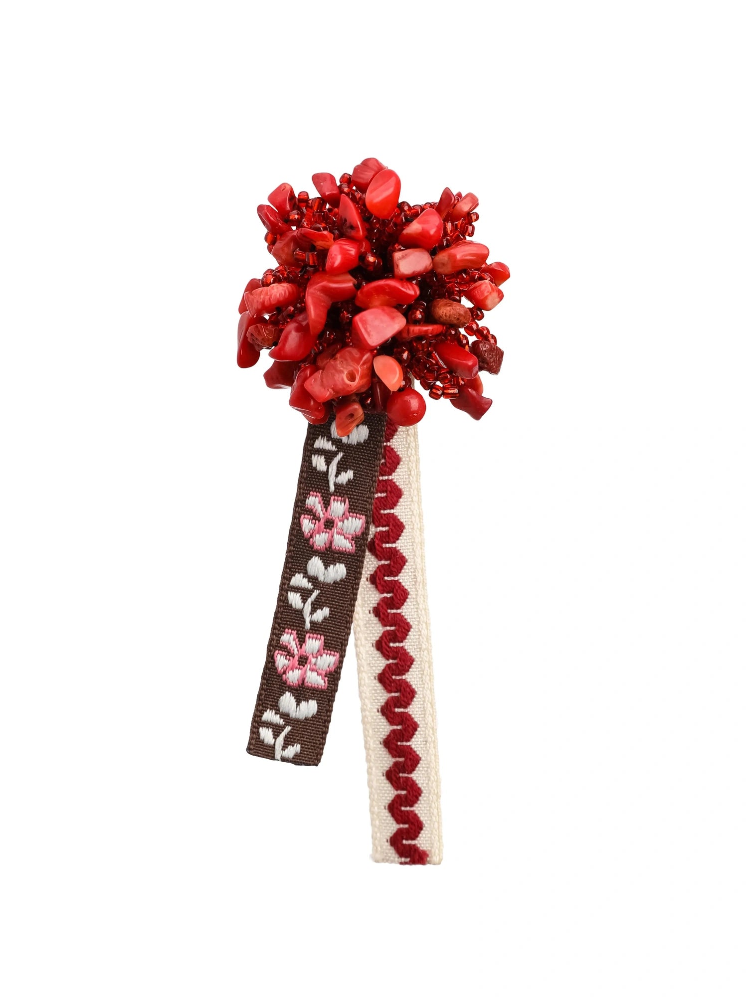 Coral Color Multi Textured Brooch Pin