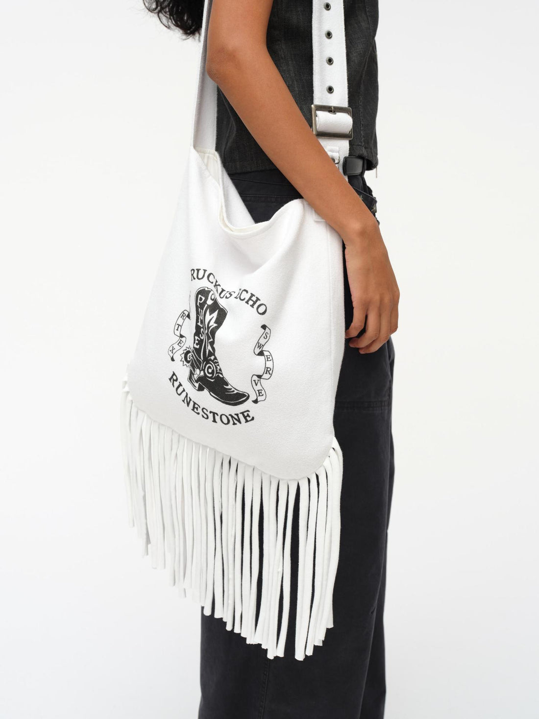 oinimi Cowboy Boot Print Fringe Crossbody Bag