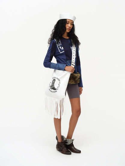 oinimi Cowboy Boot Print Fringe Crossbody Bag