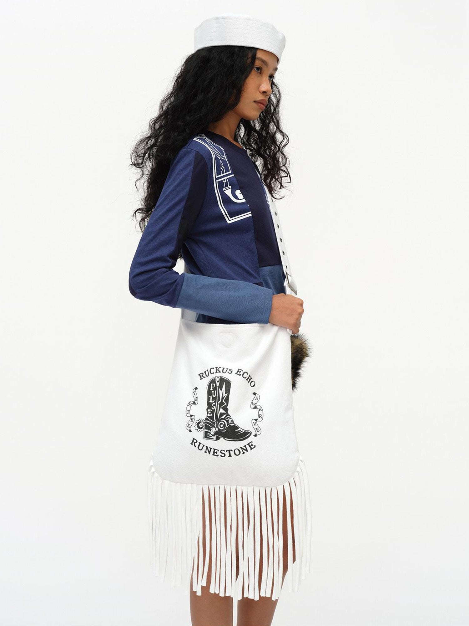 oinimi Cowboy Boot Print Fringe Crossbody Bag