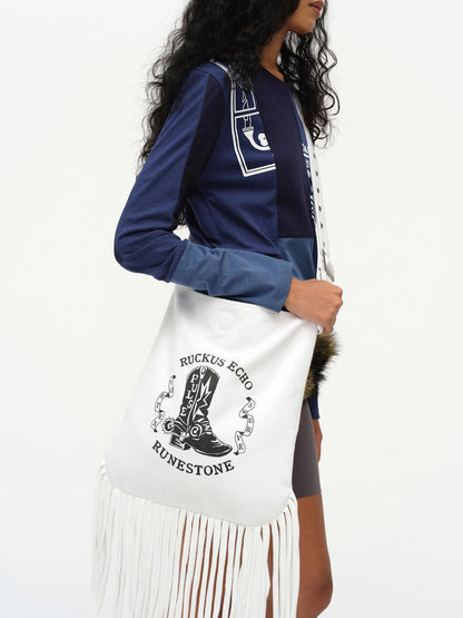 oinimi Cowboy Boot Print Fringe Crossbody Bag