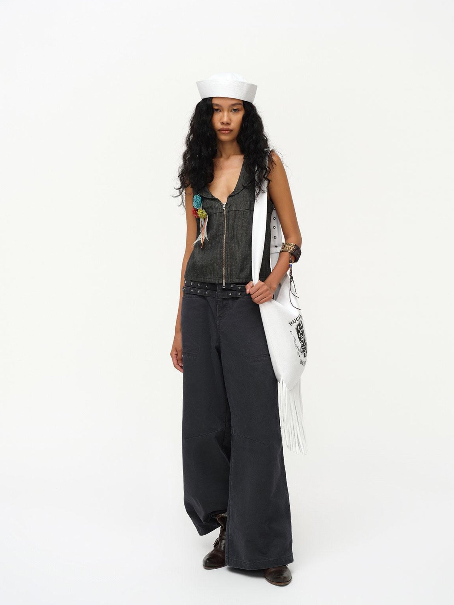 oinimi Cowboy Boot Print Fringe Crossbody Bag