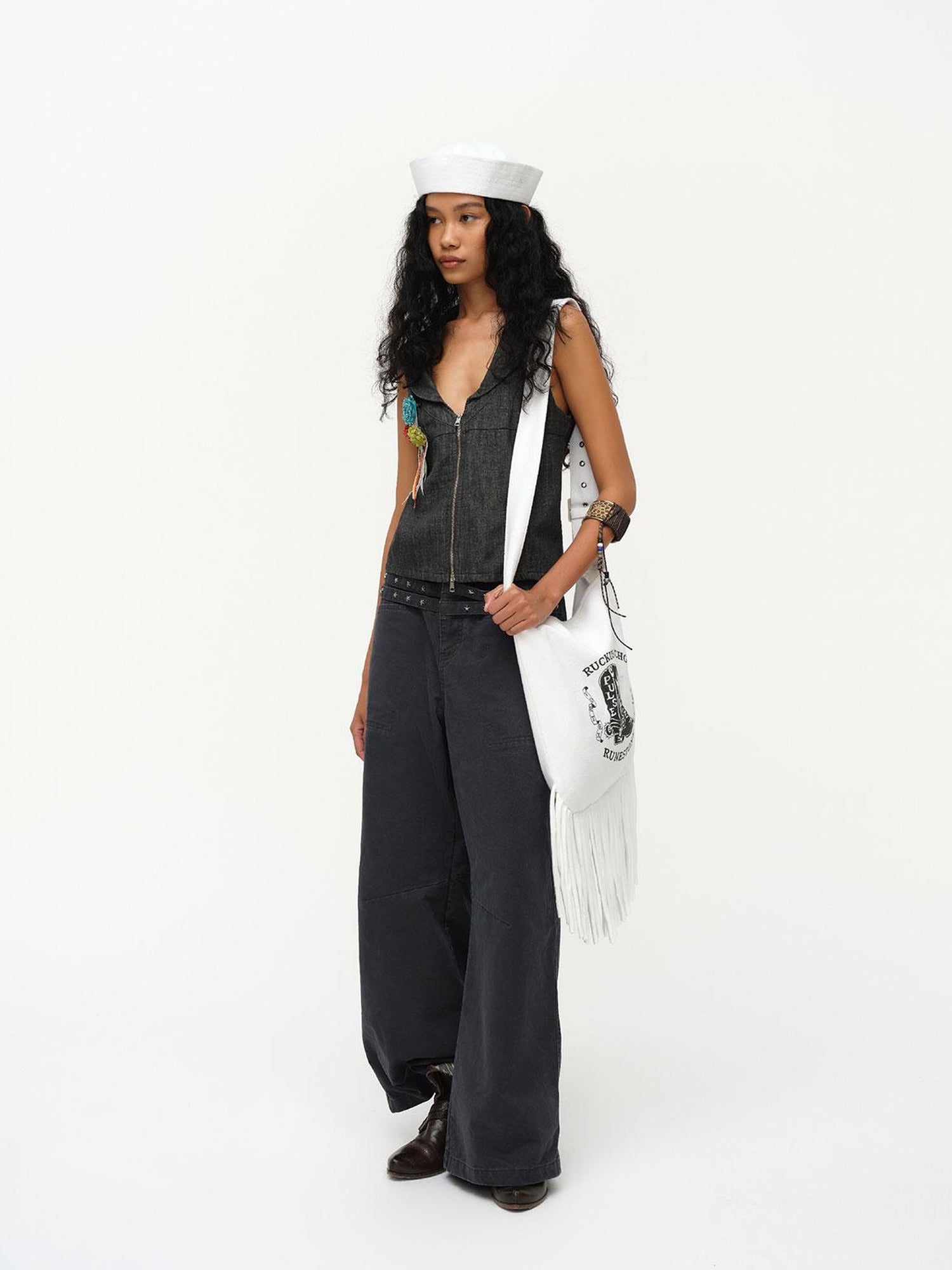 oinimi Cowboy Boot Print Fringe Crossbody Bag