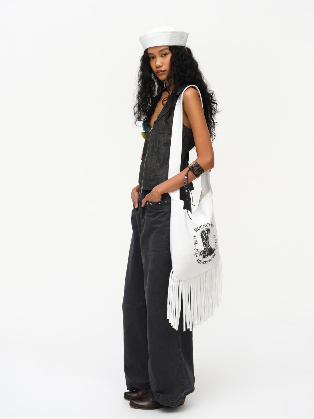 oinimi Cowboy Boot Print Fringe Crossbody Bag