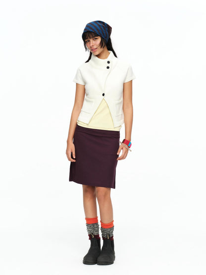 oinimi Cream Asymmetric Ribbed Stand Collar Layering Women&