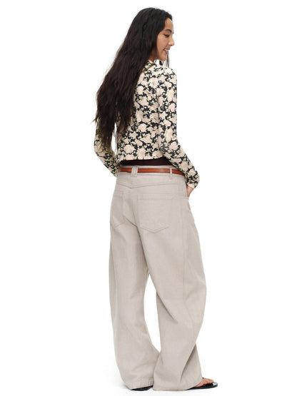 oinimi Cropped Floral Print Fitted Round Neck Women&