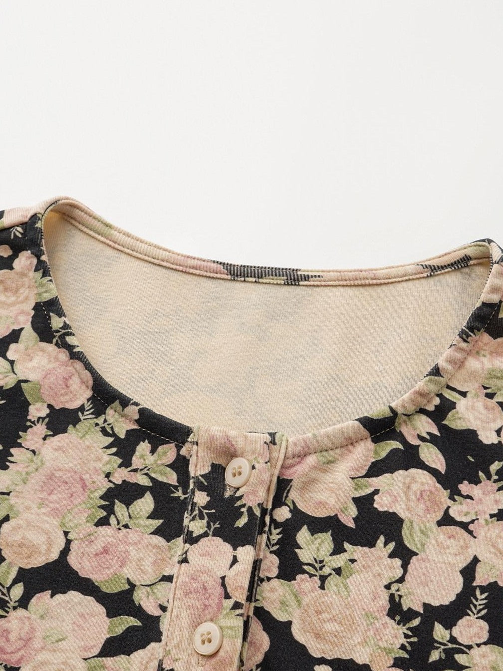 oinimi Cropped Floral Print Fitted Round Neck Women&