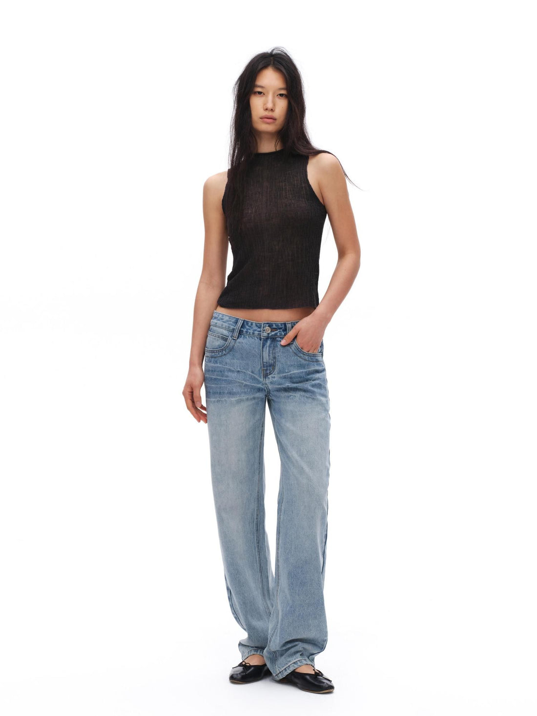 oinimi Deep Gray Mock Neck Wavy Knit Cropped Slim Fit Women&