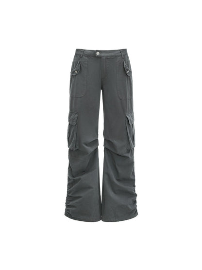 oinimi_Deep_Gray_Multi_Pocket_Ruched_Low_Rise_Straight_Women&