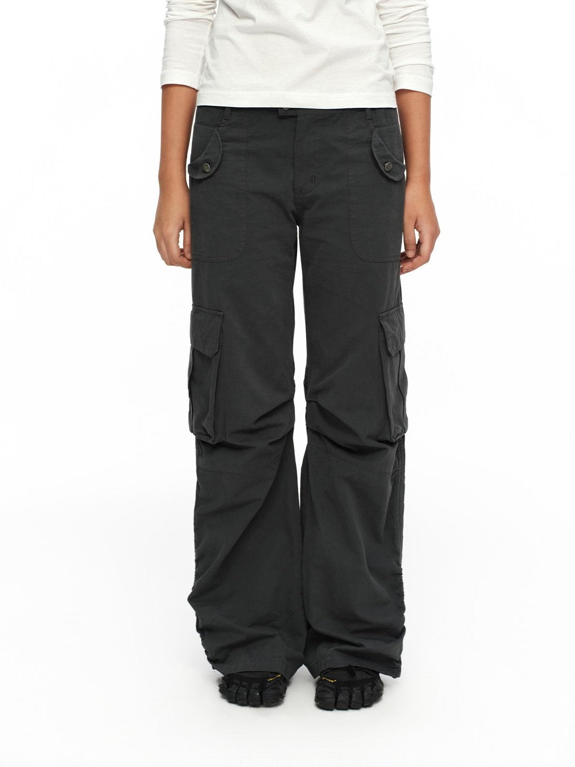 oinimi Deep Gray Multi Pocket Ruched Low Rise Straight Women&