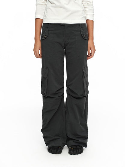 oinimi Deep Gray Multi Pocket Ruched Low Rise Straight Women&