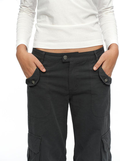oinimi Deep Gray Multi Pocket Ruched Low Rise Straight Women&