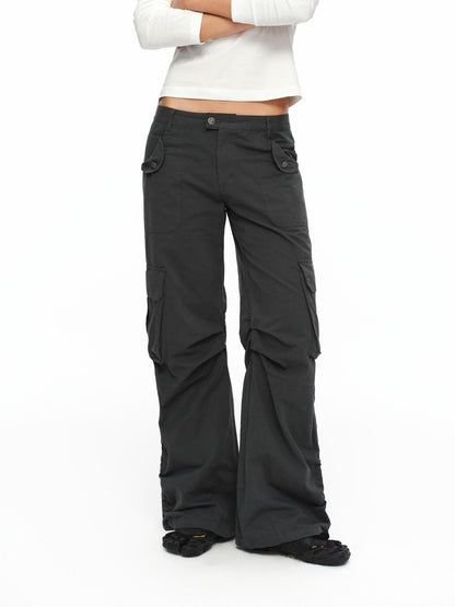 oinimi Deep Gray Multi Pocket Ruched Low Rise Straight Women&