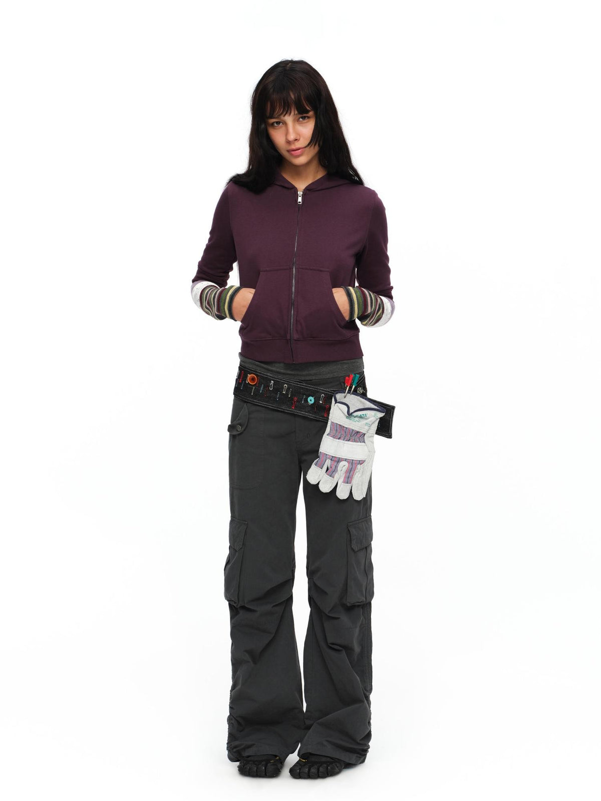 oinimi Deep Gray Multi Pocket Ruched Low Rise Straight Women&