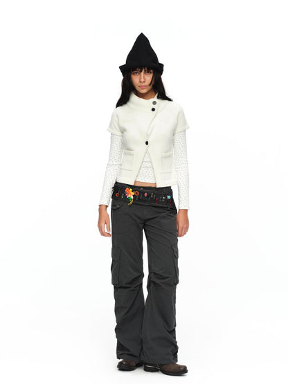 oinimi Deep Gray Multi Pocket Ruched Low Rise Straight Women&