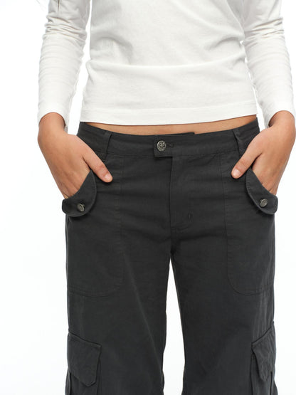 oinimi Deep Gray Multi Pocket Ruched Low Rise Straight Women&