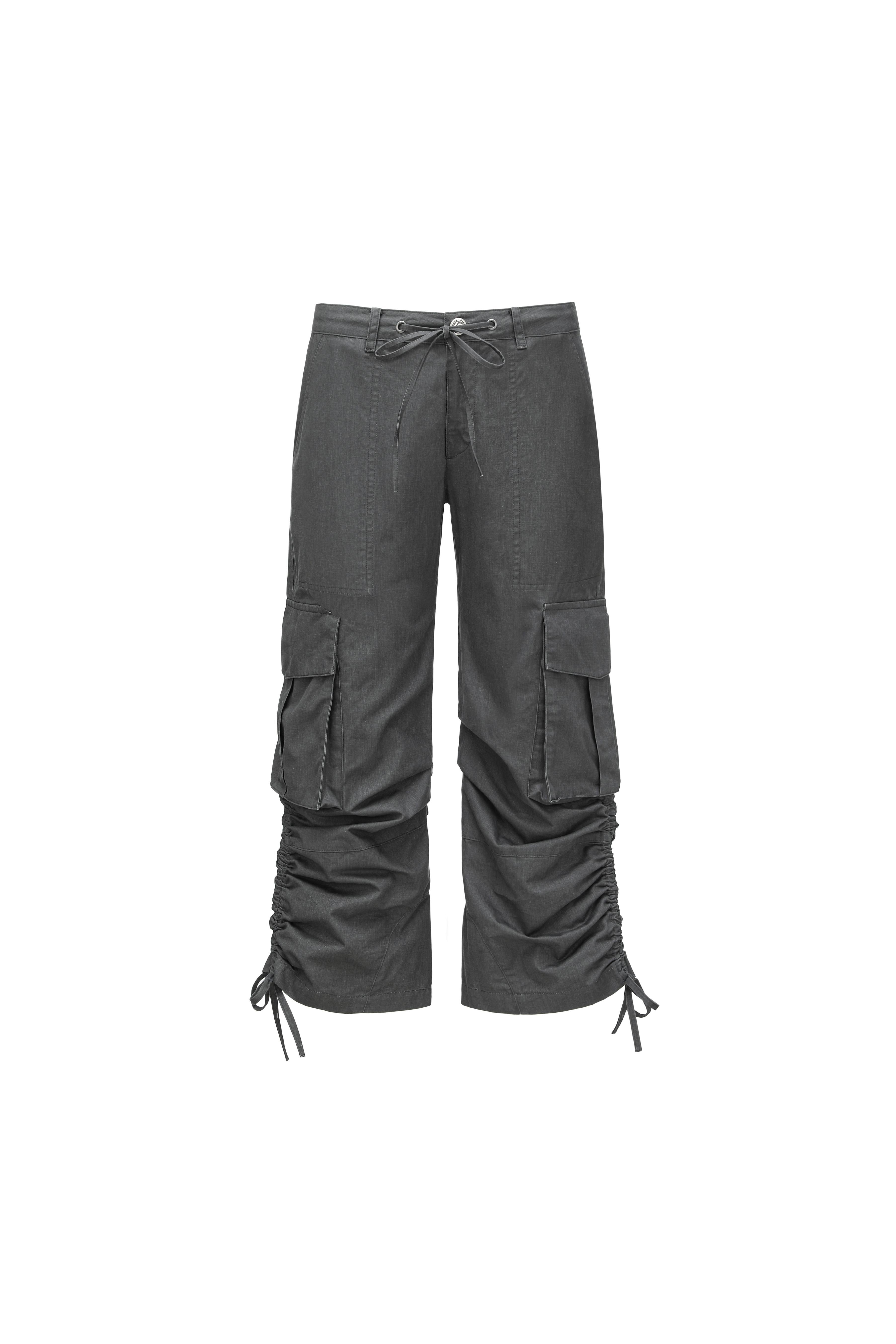oinimi_Deep_Gray_Pleated_Drawstring_Low_Rise_Cropped_Straight_Women&