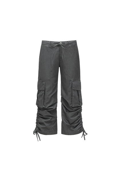oinimi_Deep_Gray_Pleated_Drawstring_Low_Rise_Cropped_Straight_Women&