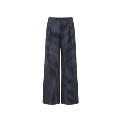 oinimi_Deep_Navy_Plaid_Wide_Leg_Natural_Waist_Button_Closure_Casual_Pants_MISSTT