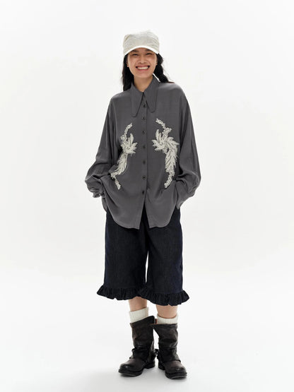 Denim Blue Ruffled Capri Pants With Playful Buttons