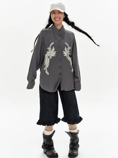 Denim Blue Ruffled Capri Pants With Playful Buttons