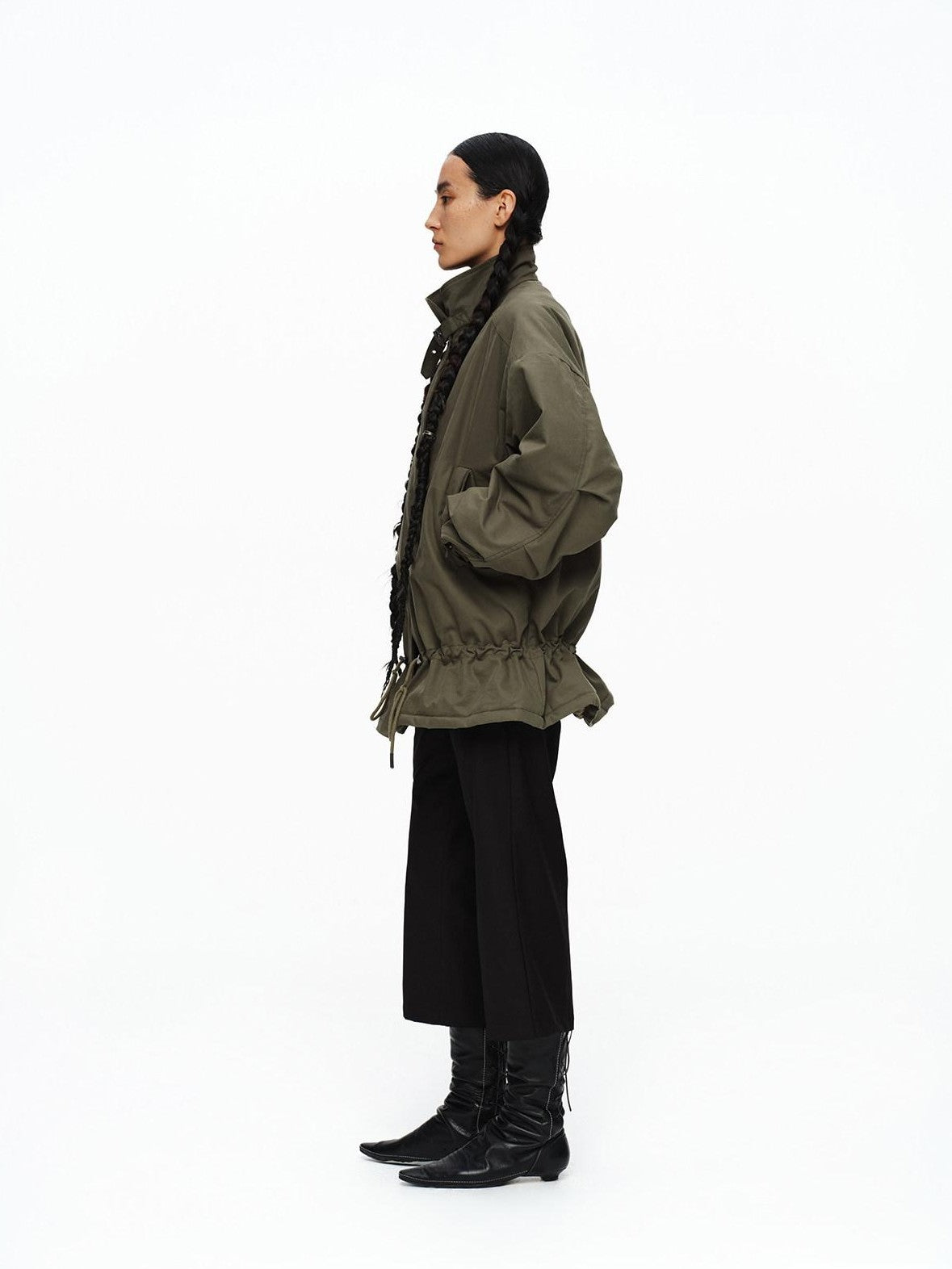 oinimi Detachable Fur Collar Drawstring Waist Utility Parka Women&
