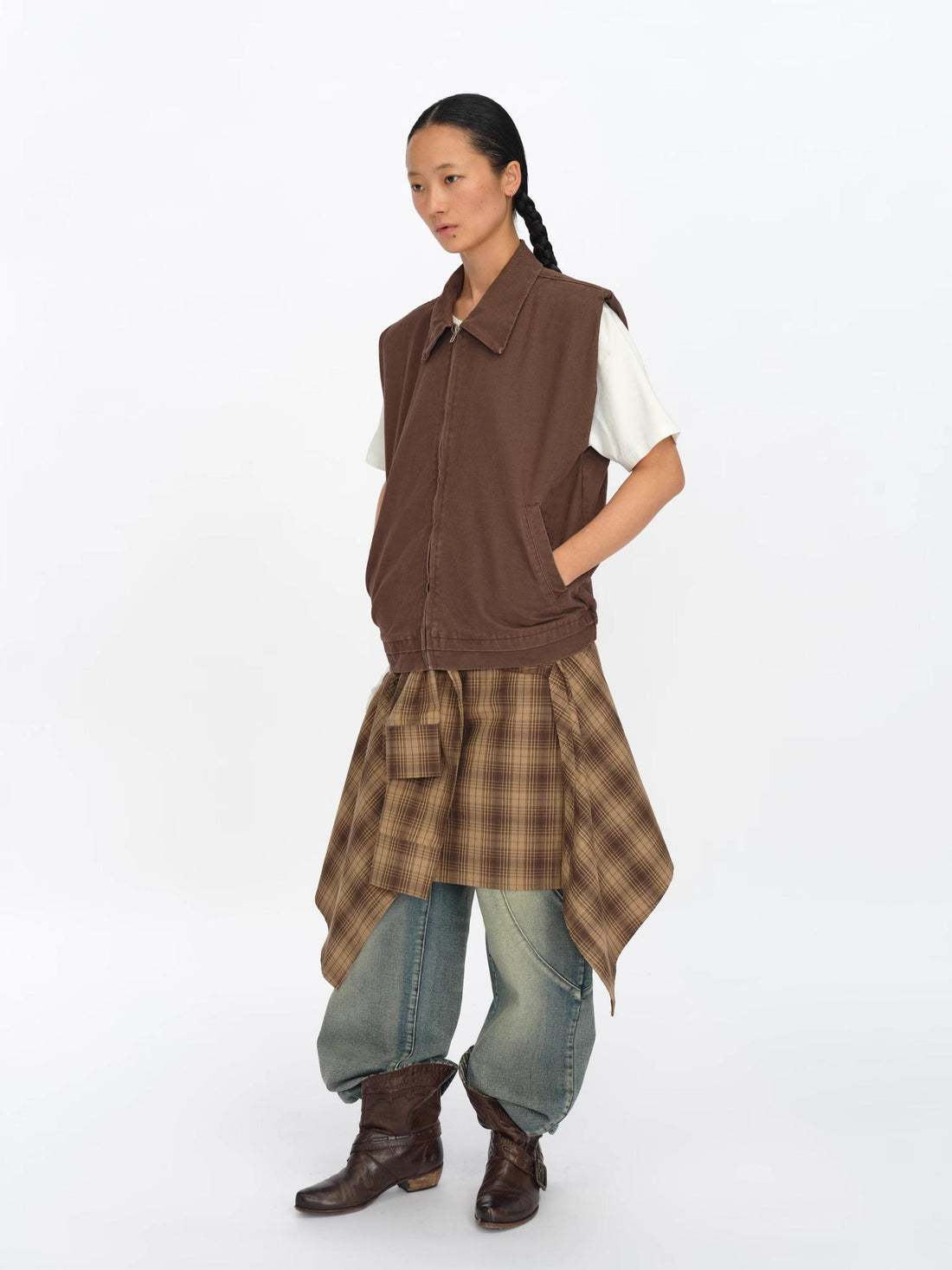 oinimi Distressed Charcoal Wide Fit Utility Vest With Shoulder Pads