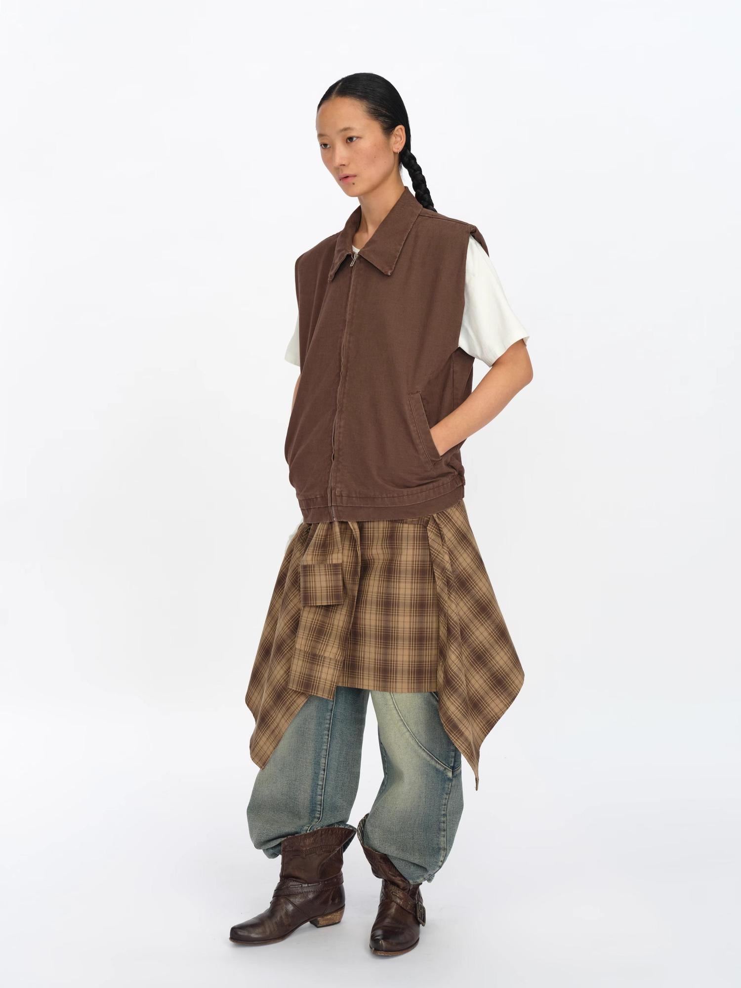 oinimi Distressed Charcoal Wide Fit Utility Vest With Shoulder Pads
