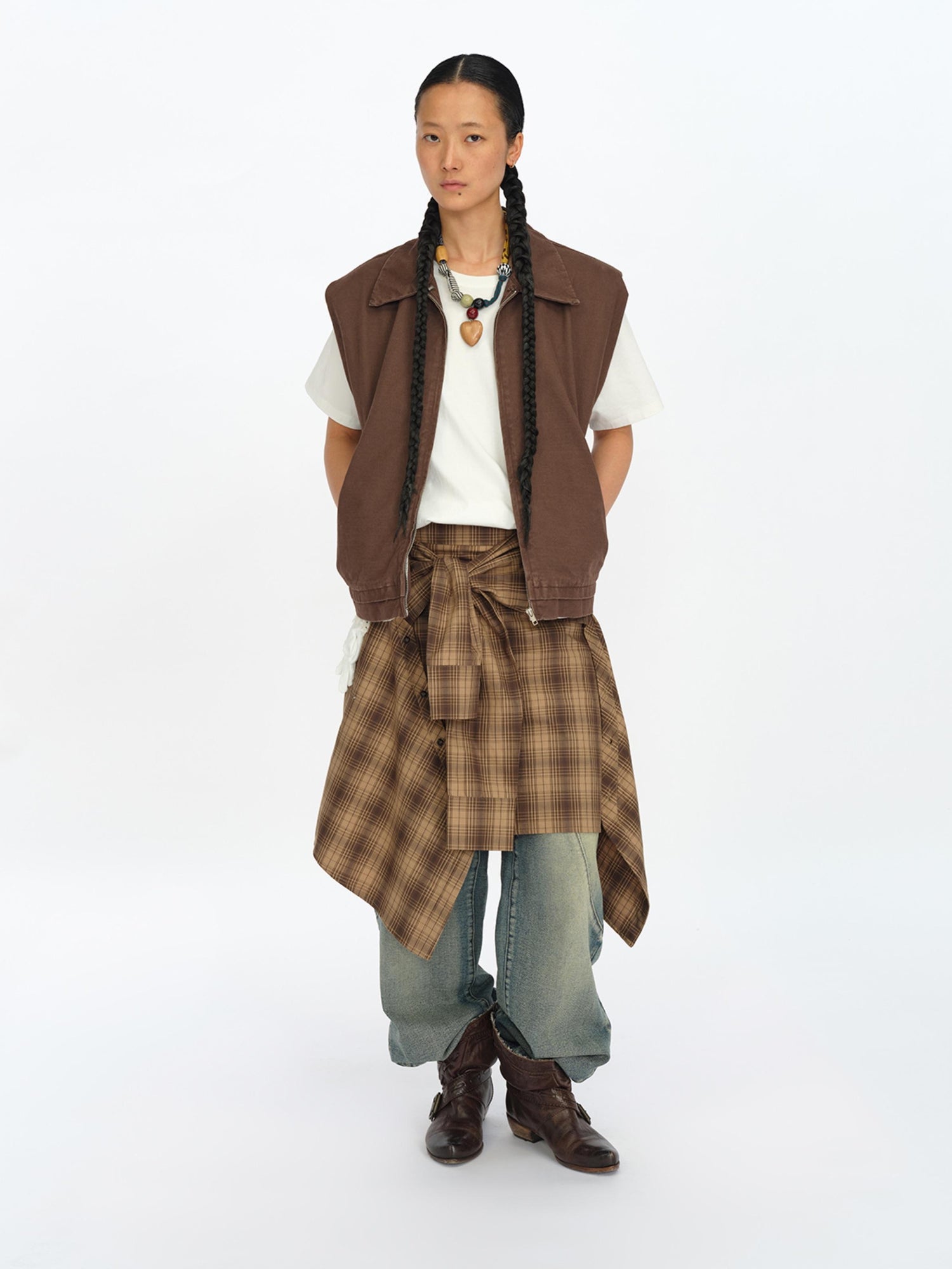 oinimi Distressed Charcoal Wide Fit Utility Vest With Shoulder Pads