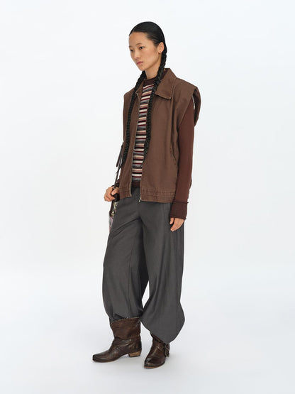 oinimi Distressed Charcoal Wide Fit Utility Vest With Shoulder Pads
