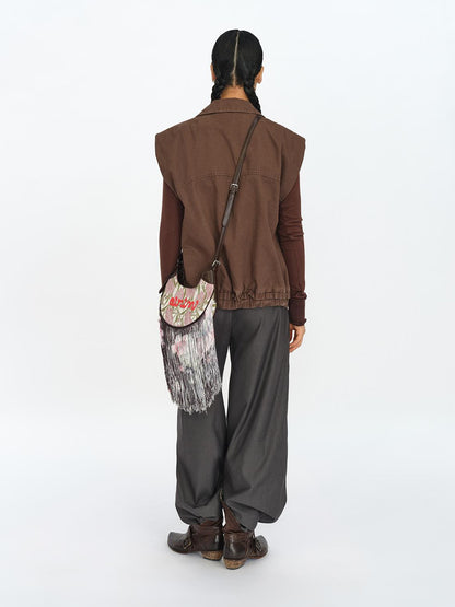 oinimi Distressed Charcoal Wide Fit Utility Vest With Shoulder Pads