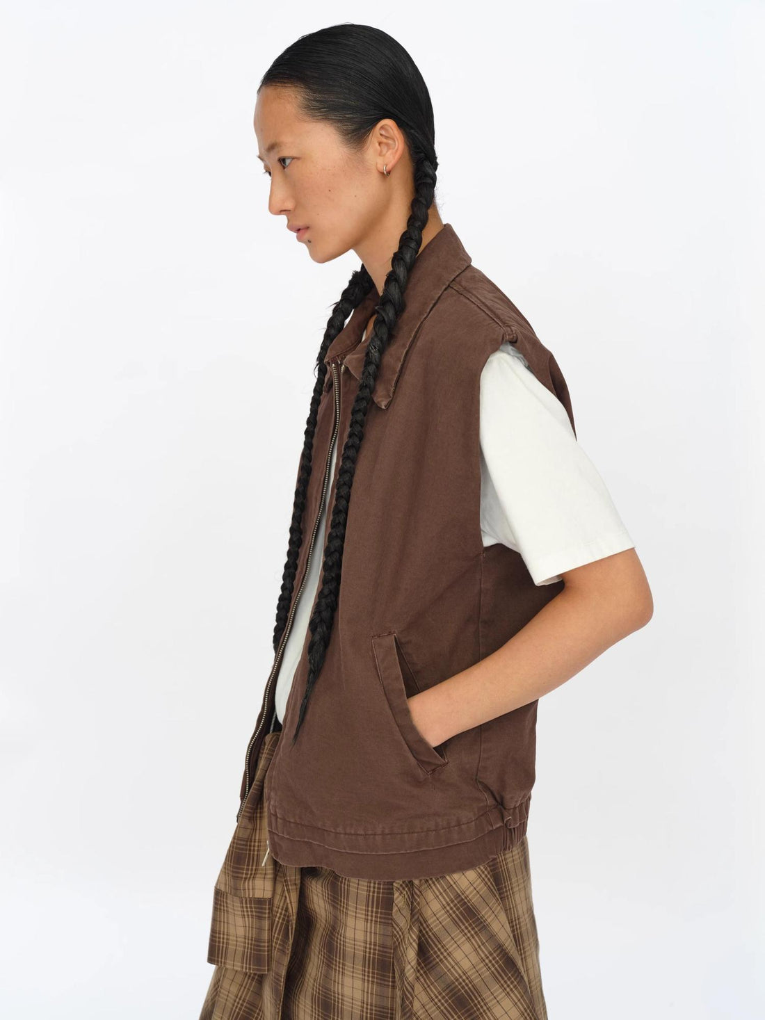 oinimi Distressed Charcoal Wide Fit Utility Vest With Shoulder Pads