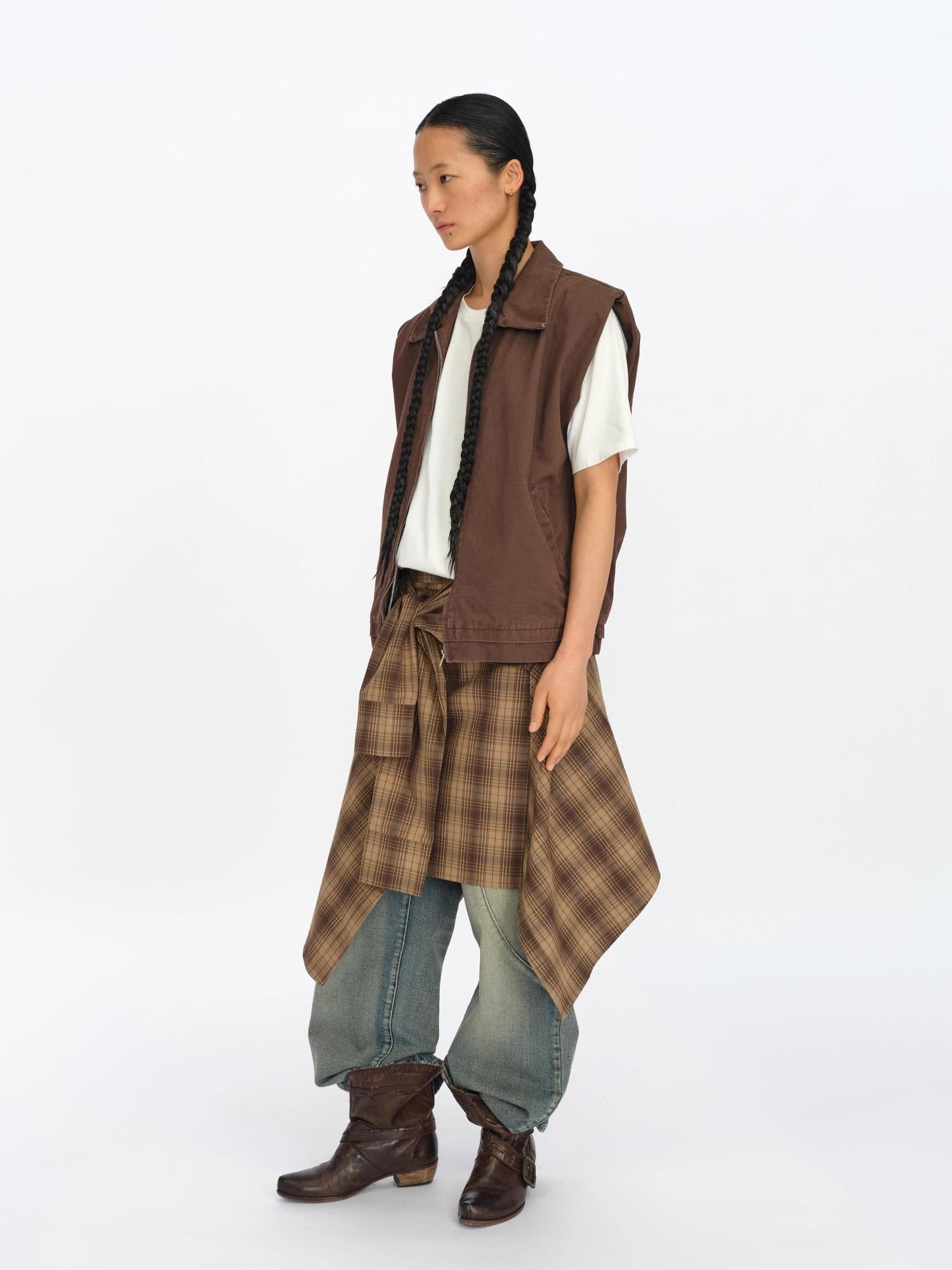 oinimi Distressed Charcoal Wide Fit Utility Vest With Shoulder Pads