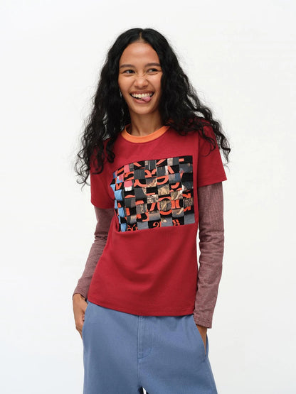 Distressed Mosaic Collar Long Sleeve Tee