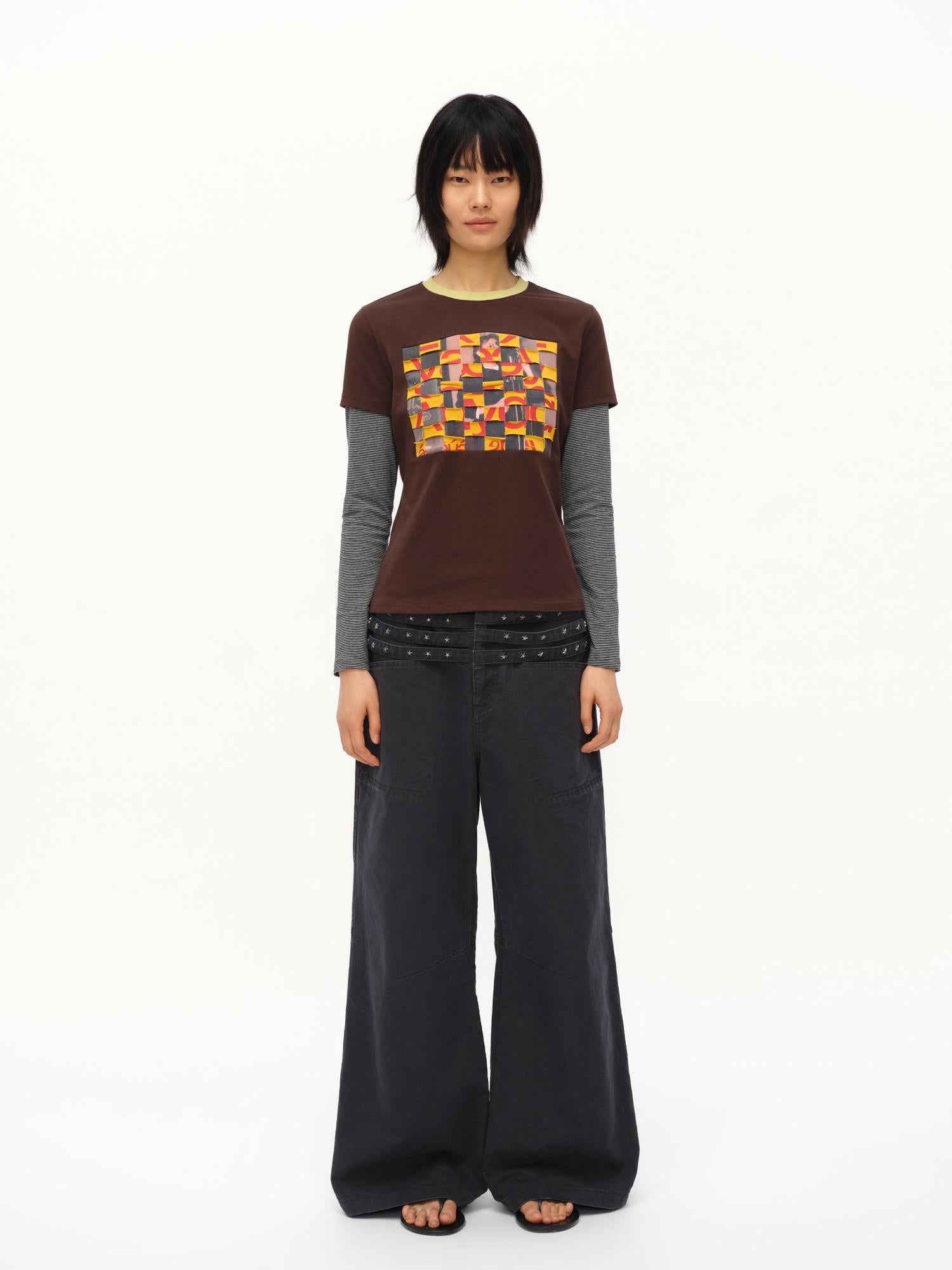 oinimi Distressed Mosaic Collar Long Sleeve Tee