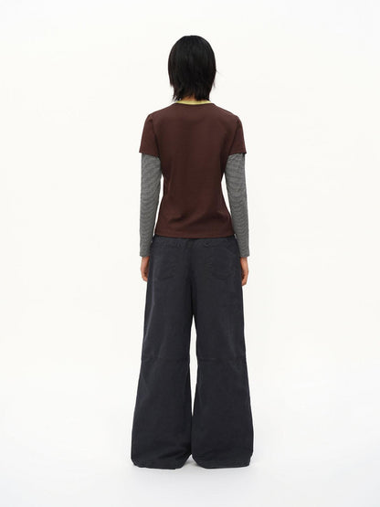 oinimi Distressed Mosaic Collar Long Sleeve Tee