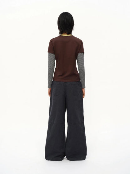 Distressed Mosaic Collar Long Sleeve Tee