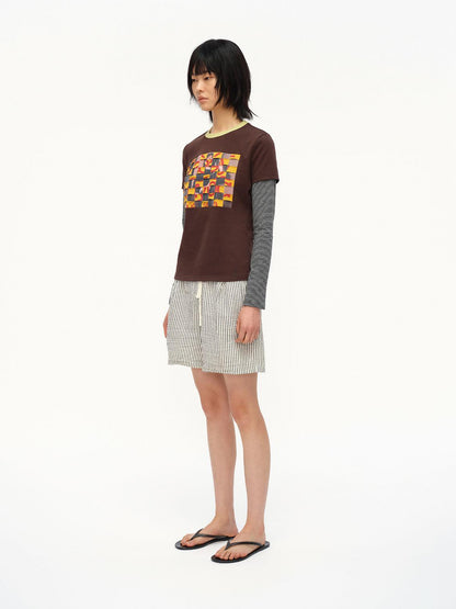 oinimi Distressed Mosaic Collar Long Sleeve Tee