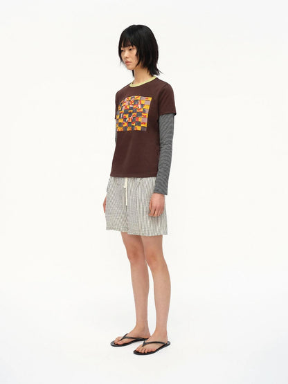 Distressed Mosaic Collar Long Sleeve Tee