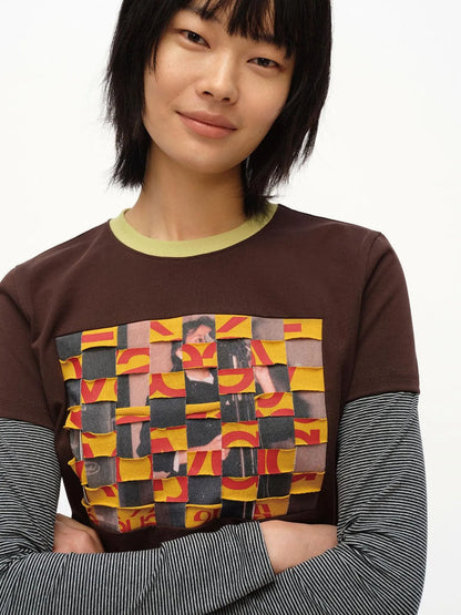 Distressed Mosaic Collar Long Sleeve Tee