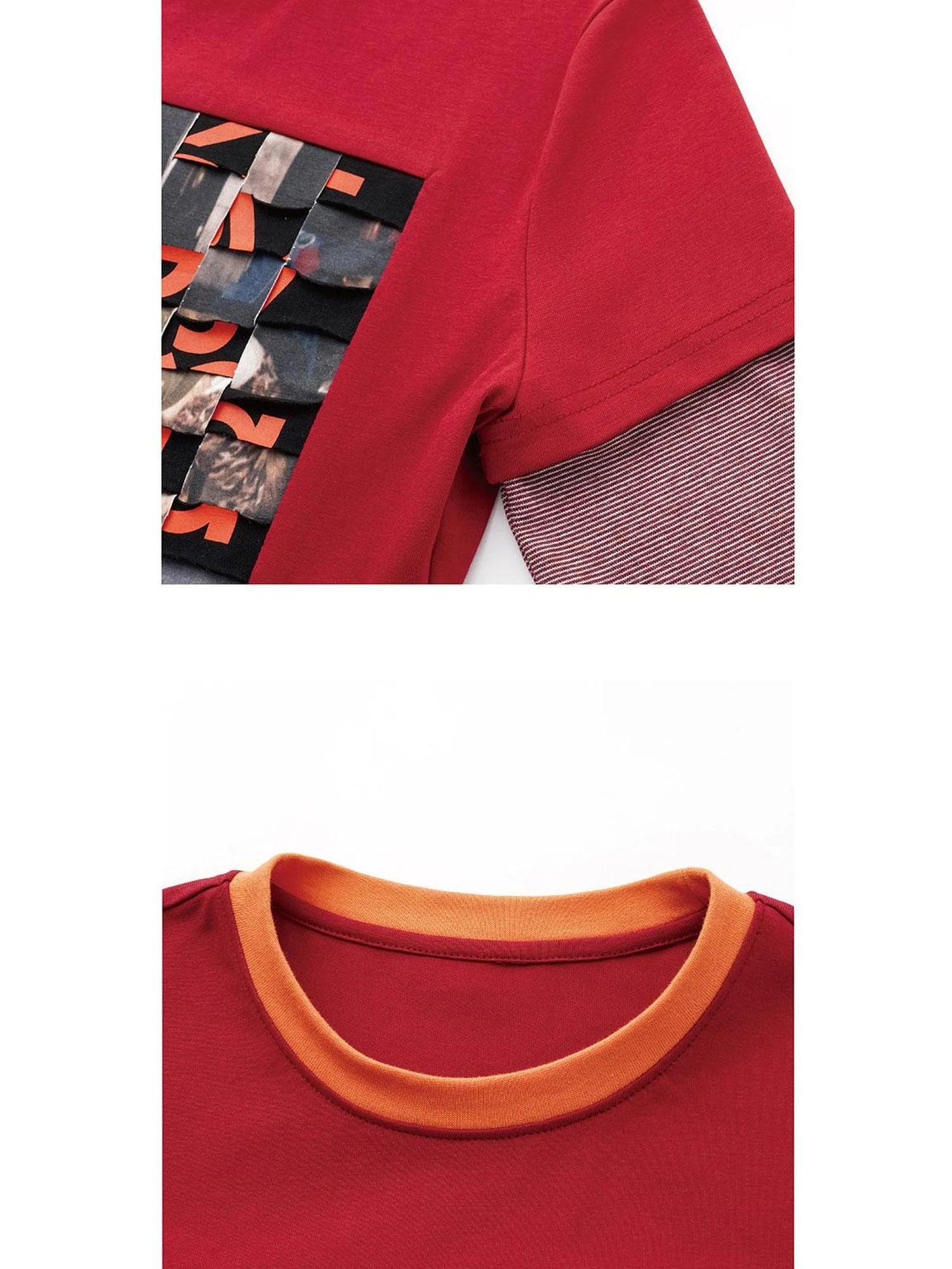 Distressed Mosaic Collar Long Sleeve Tee