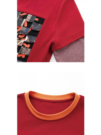 Distressed Mosaic Collar Long Sleeve Tee