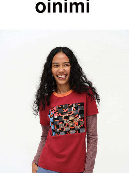 Distressed Mosaic Collar Long Sleeve Tee