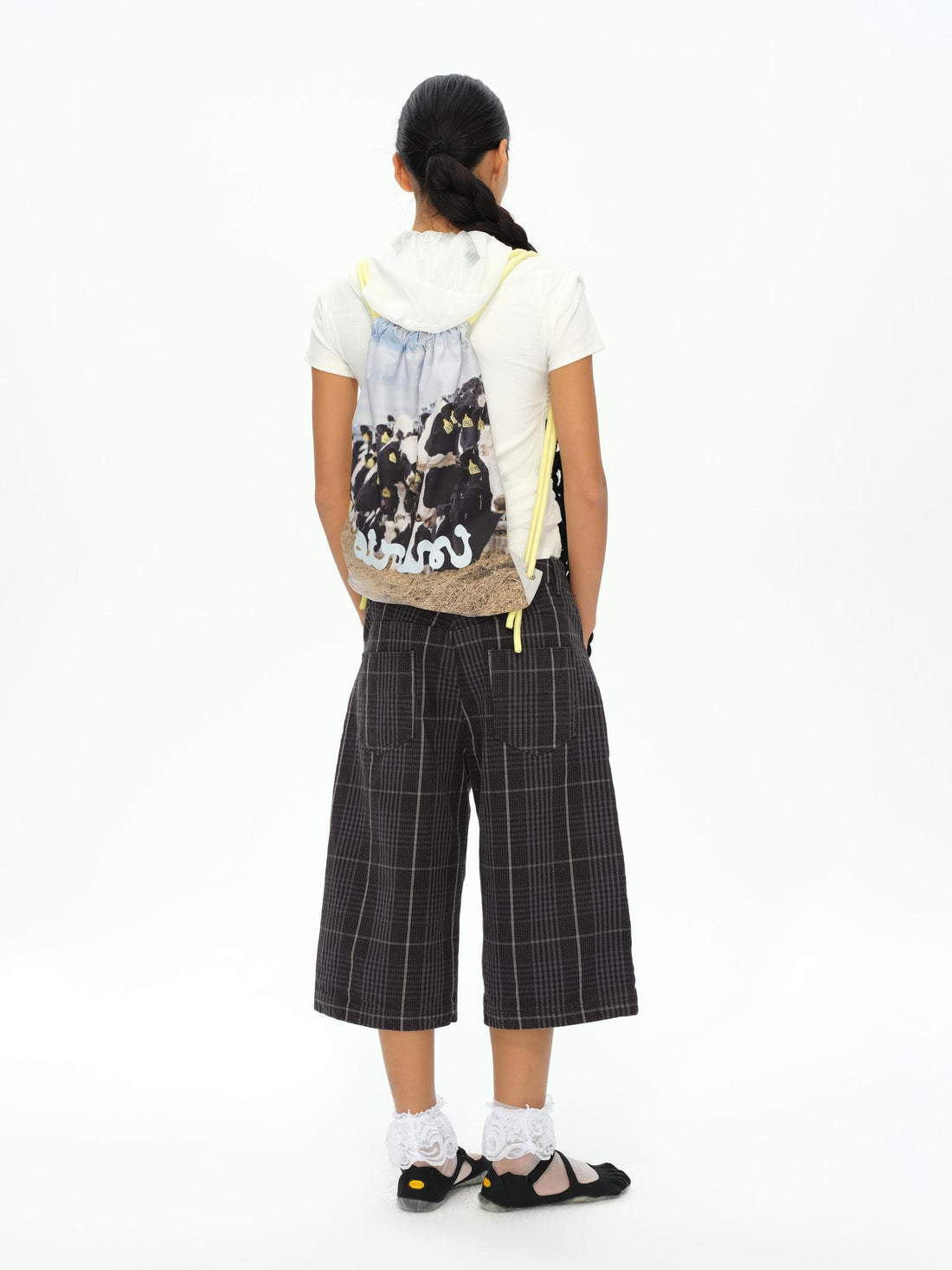 oinimi Dopamine Cow Print Backpack In Lemon Yellow Cherry Pink