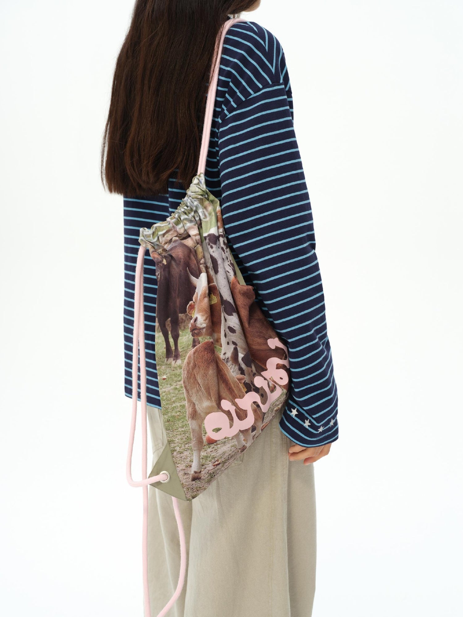 oinimi Dopamine Cow Print Backpack In Lemon Yellow Cherry Pink
