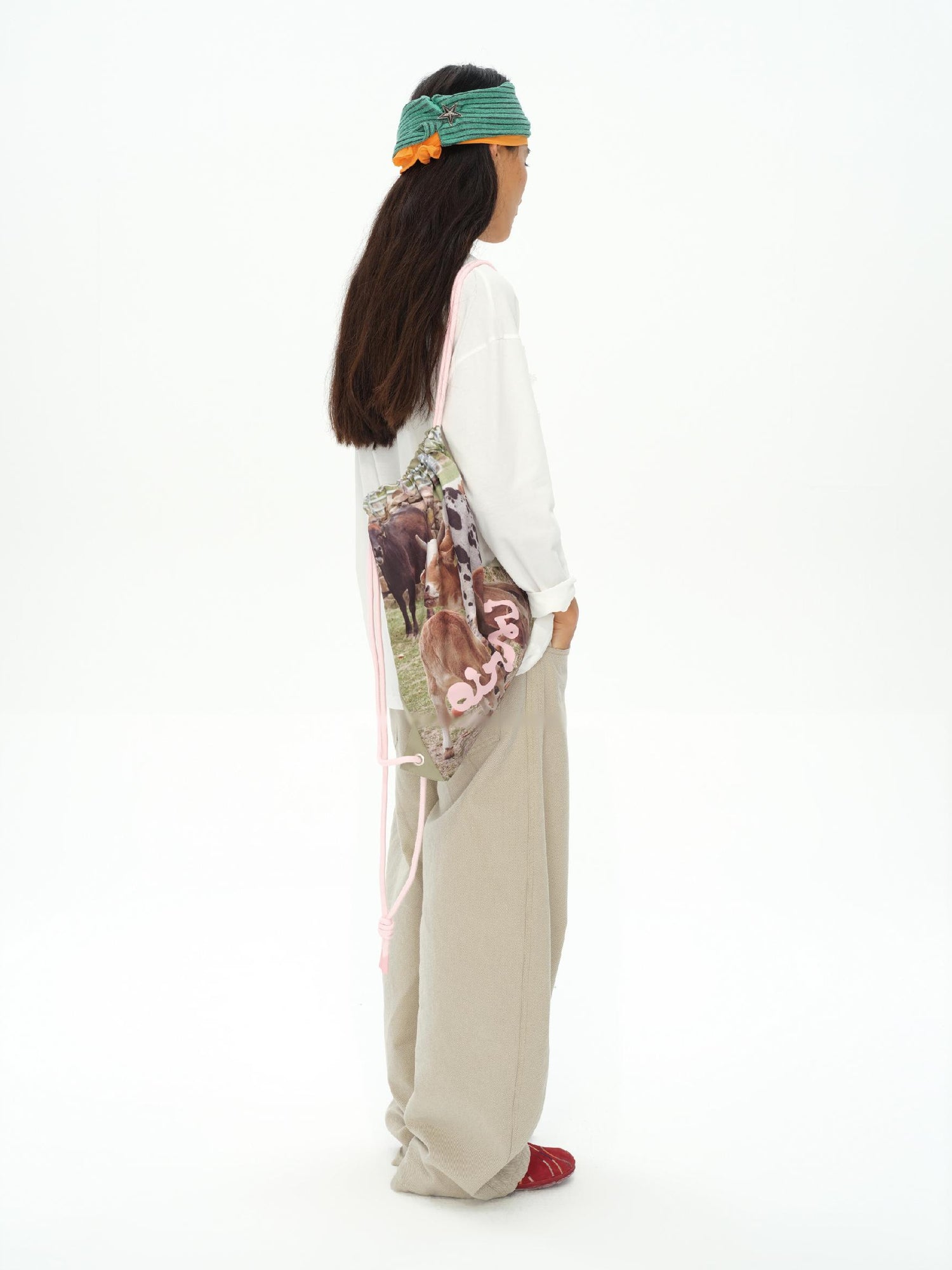 oinimi Dopamine Cow Print Backpack In Lemon Yellow Cherry Pink