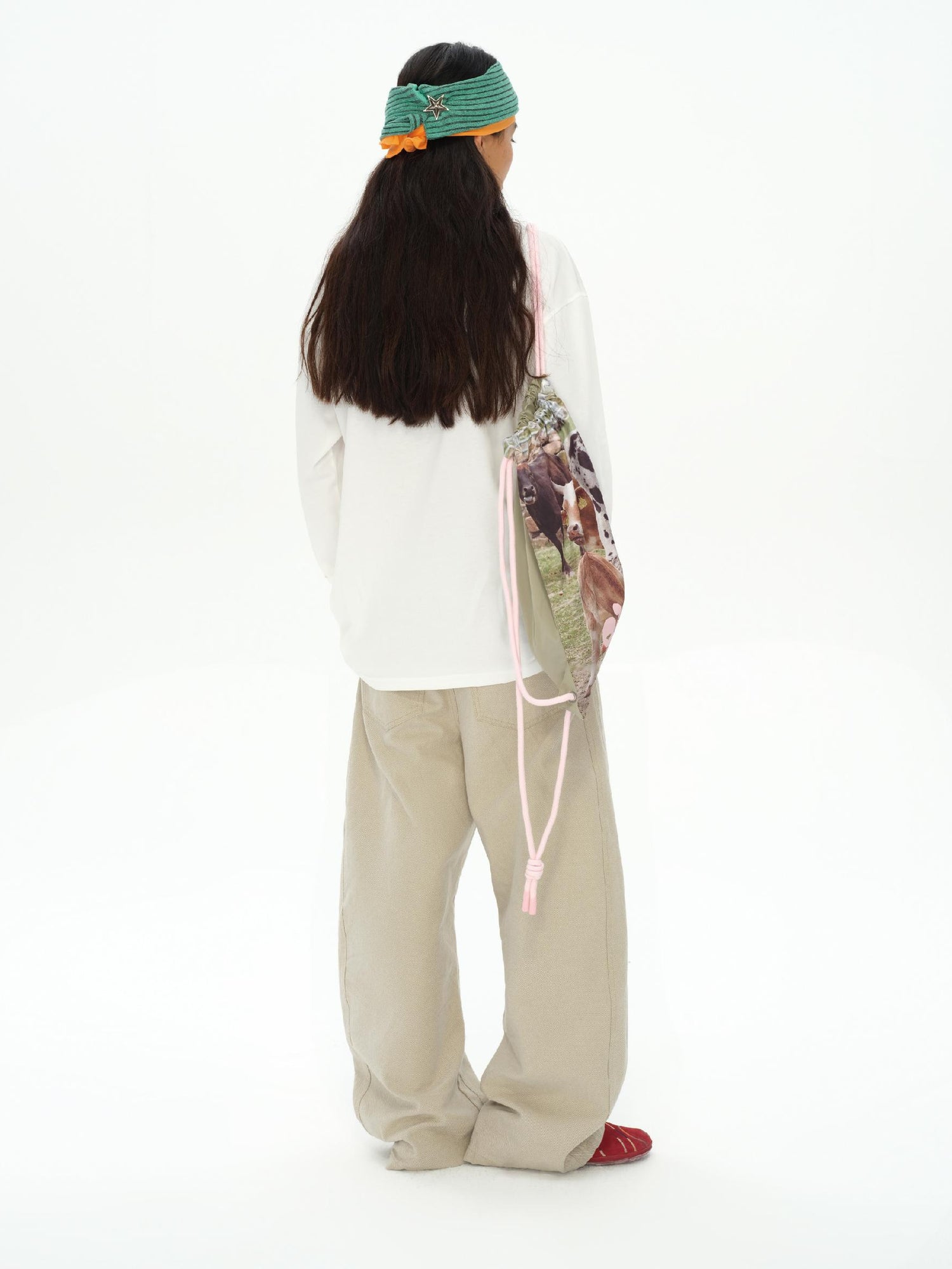 oinimi Dopamine Cow Print Backpack In Lemon Yellow Cherry Pink