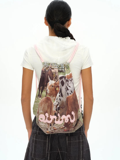 Cow Print Backpack In Lemon Yellow Cherry Pink